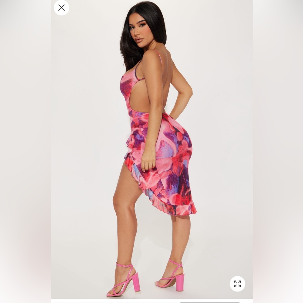 Pink Floral Mesh Women's Dress
